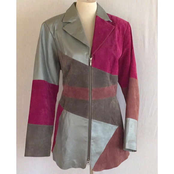 metrostyle Jackets & Blazers - Vintage genuine mixed leather color block jacket